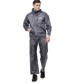 Men Grey Solid Hypa Dry Hooded Rain Suit