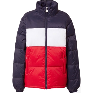 Hooded Down Puffer Jacket Coat - RED & NAVY BLUE